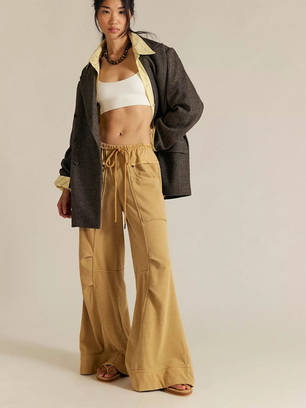 We The Free Sky Riser Knit Wide leg Pull On Pants Sepia Tone